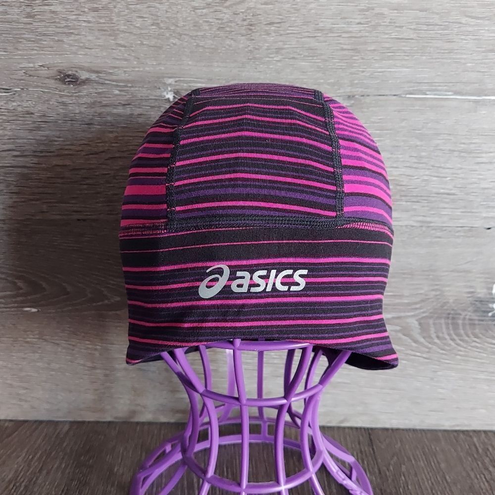 Asics Thermopolis LT Reversible Beanie Black & Pink Striped Hat